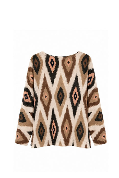 Pullover Polyester/Viskose Ikat-Gewebe beige/braun/multicolor - One Size