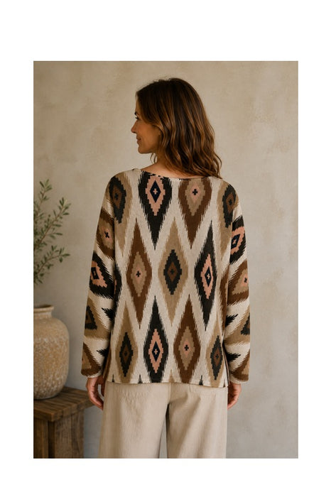 Pullover Polyester/Viskose Ikat-Gewebe beige/braun/multicolor - One Size
