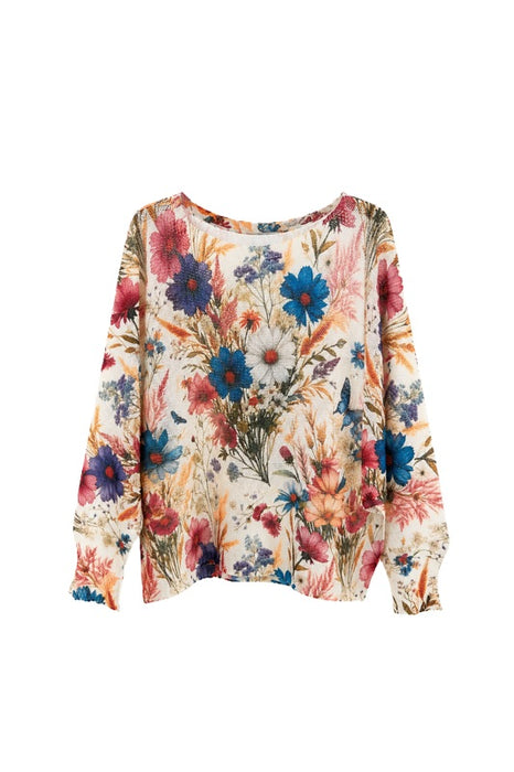 Pullover Polyester/Viskose beige Blumen blau/rot/multicolor - One Size