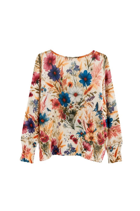 Pullover Polyester/Viskose beige Blumen blau/rot/multicolor - One Size