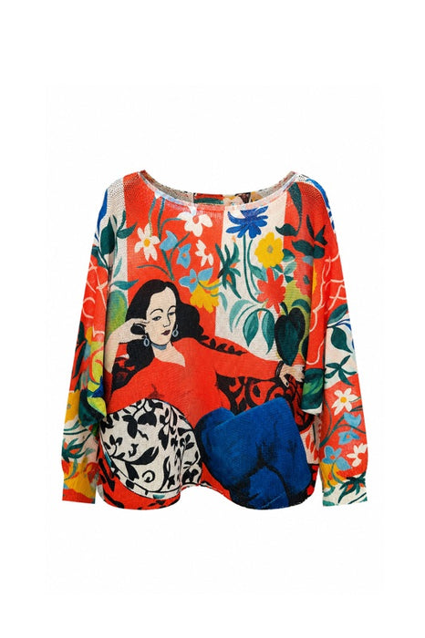 Pullover Polyester/Viskose Matisse Frau mit Blumen Print rot/beige/blau/multicolor - One Size