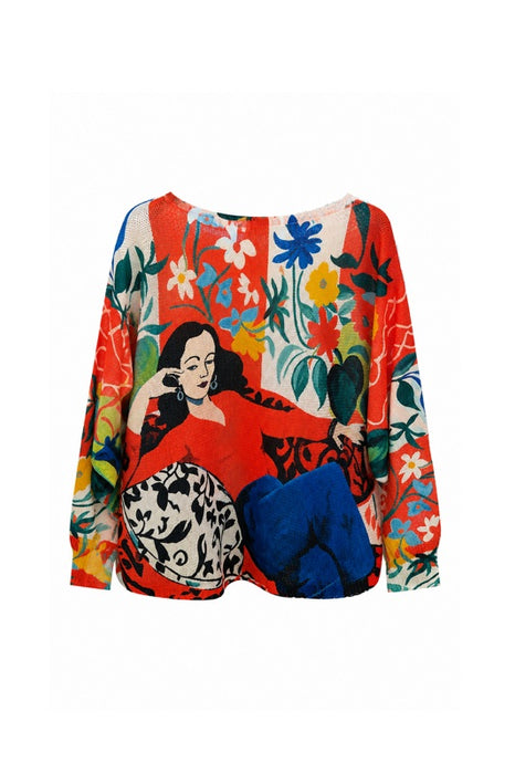 Pullover Polyester/Viskose Matisse Frau mit Blumen Print rot/beige/blau/multicolor - One Size