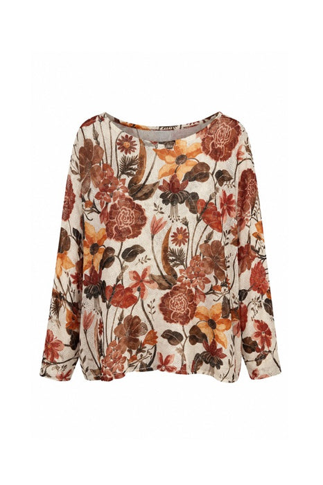Pullover Polyester/Viskose beige mit Herbst Blumen Print braun/orange/rot - One Size