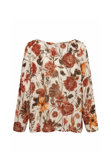 Pullover Polyester/Viskose beige mit Herbst Blumen Print braun/orange/rot - One Size