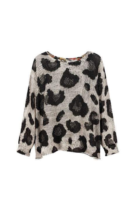 Pullover Polyester/Viskose grau Leoparden Print grau/schwarz- One Size