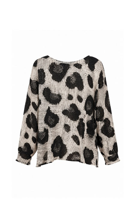 Pullover Polyester/Viskose grau Leoparden Print grau/schwarz- One Size