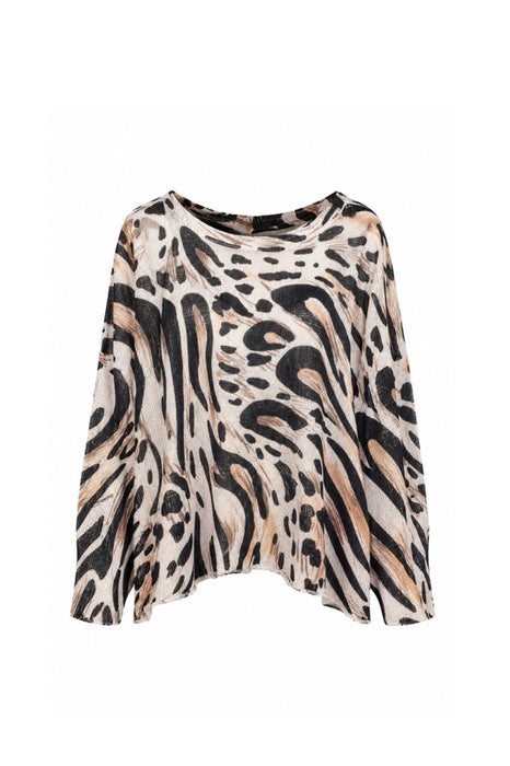 Pullover Polyester/Viskose beige mit Leoparden Print braun - One Size