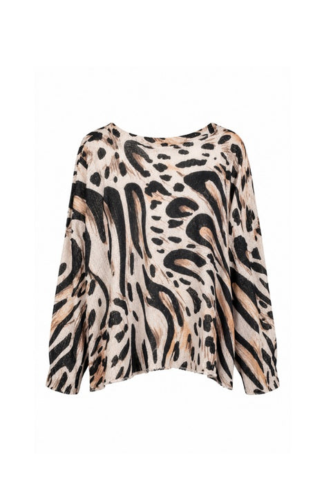 Pullover Polyester/Viskose beige mit Leoparden Print braun - One Size
