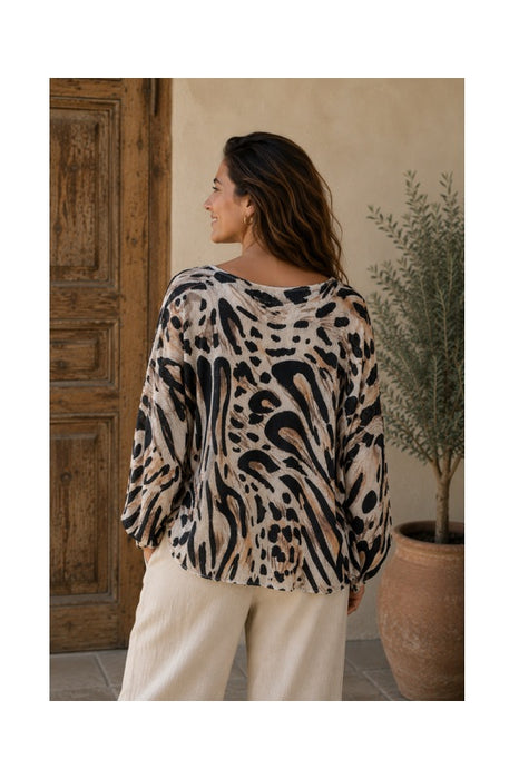 Pullover Polyester/Viskose beige mit Leoparden Print braun - One Size