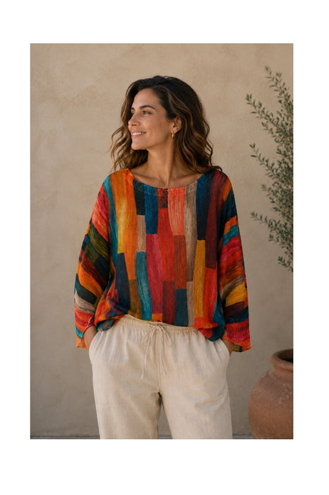Pullover Polyester/Viskose multicolor Streifenmuster - One Size