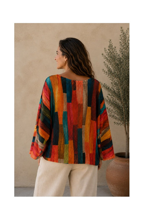 Pullover Polyester/Viskose multicolor Streifenmuster - One Size