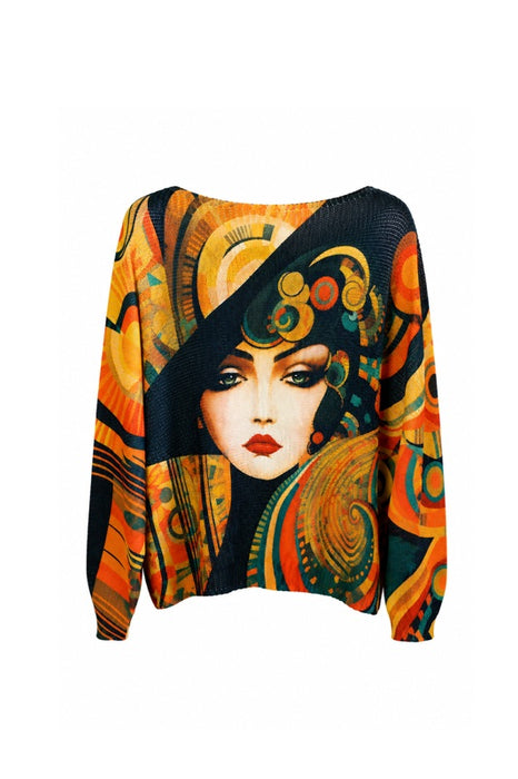 Pullover Polyester/Viskose Print Frau mit Hut multicolor - One Size