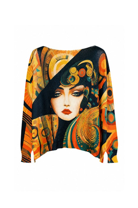 Pullover Polyester/Viskose Print Frau mit Hut multicolor - One Size