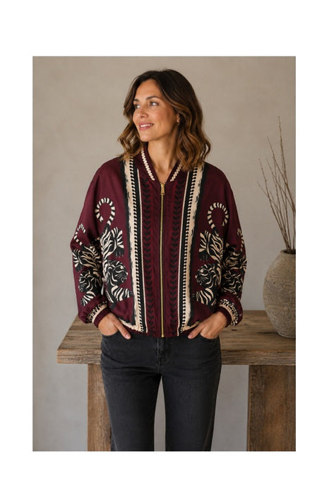 Bomber jacket burgundy tiger black/beige - One Size
