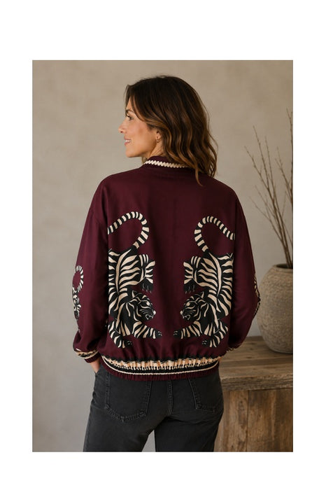 Bomber jacket burgundy tiger black/beige - One Size
