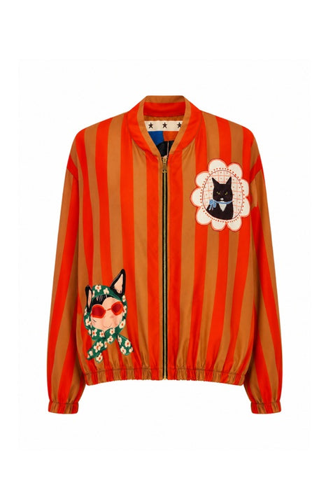 Bomber jacket orange with black cat - One Size
