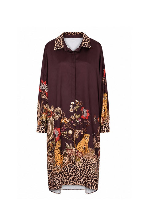 Shirt dress burgundy leopard and floral print multicolor - One Size