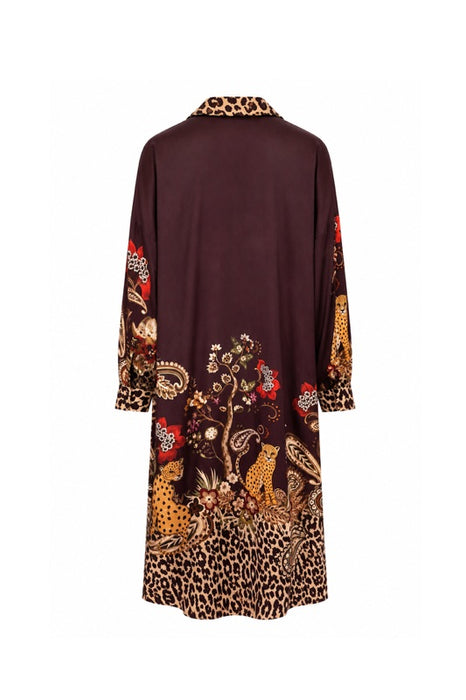 Shirt dress burgundy leopard and floral print multicolor - One Size