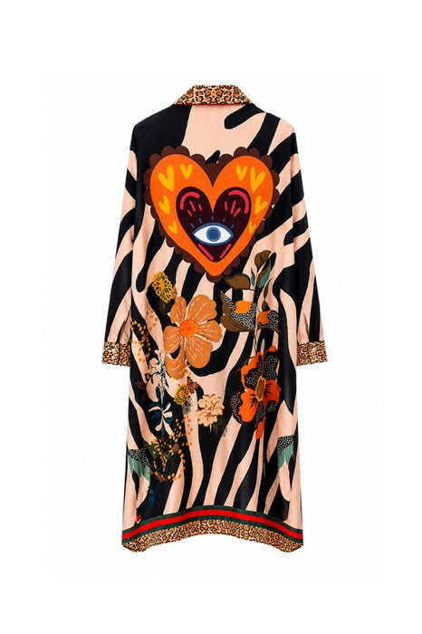 Hemdkleid Zebramuster mit Herz und Blumenmotiven multicolor - One Size