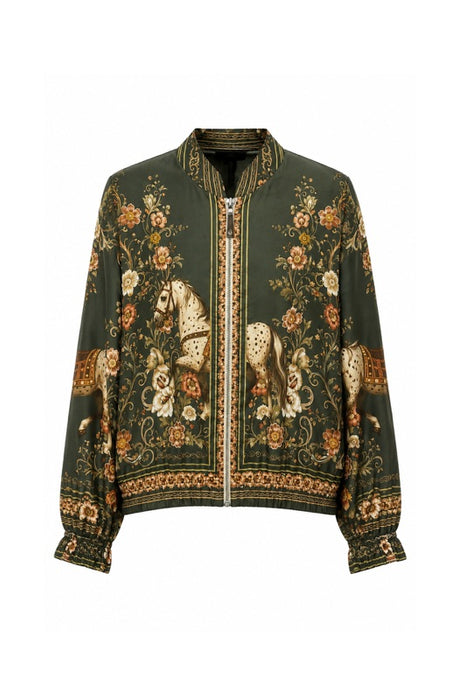 Silk/Viscose Horse Bomber Jacket khaki - One Size