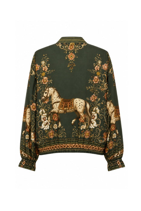 Silk/Viscose Horse Bomber Jacket khaki - One Size