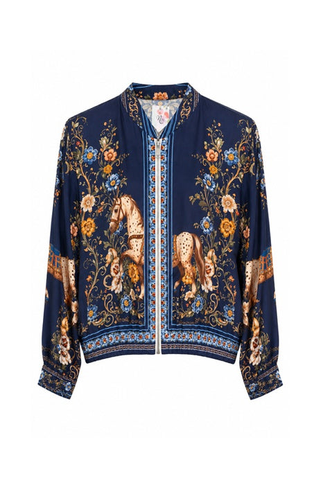 Bomber Jacket Silk/Viscose Horse Blue - One Size