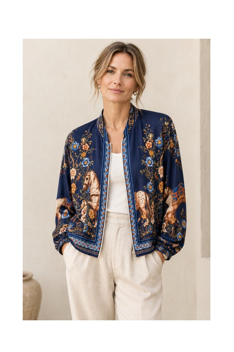 Bomber Jacket Silk/Viscose Horse Blue - One Size