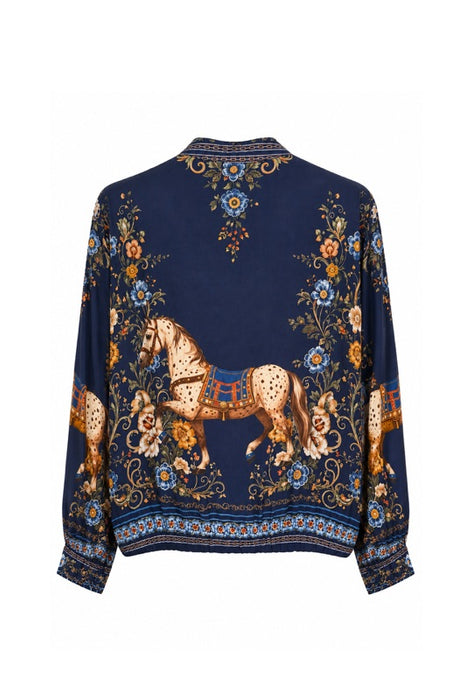 Bomber Jacket Silk/Viscose Horse Blue - One Size