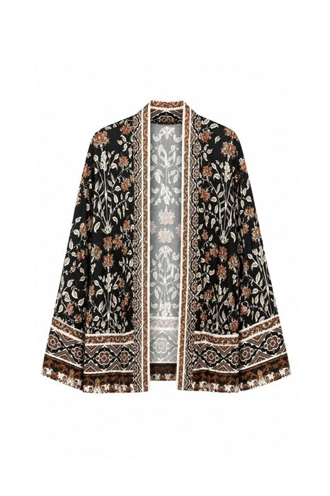 Jacke Seide/Viskose schwarz mit Blumen /multicolor - One Size