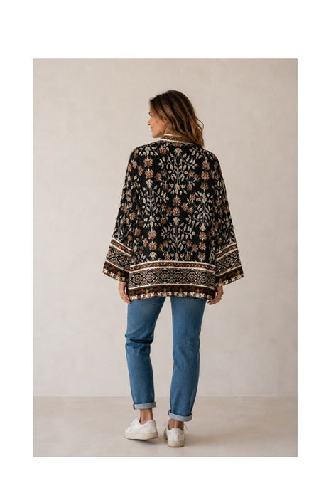 Jacke Seide/Viskose schwarz mit Blumen /multicolor - One Size