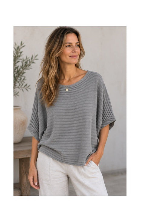 Strickpullover Viskose/Nylon/Polyester gerippt taupe - One Size