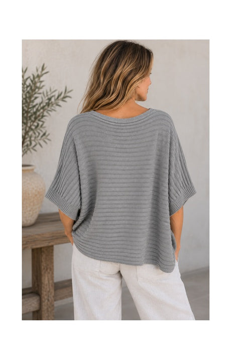 Strickpullover Viskose/Nylon/Polyester gerippt taupe - One Size
