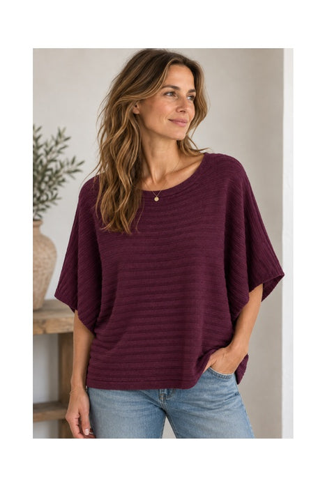 Strickpullover Viskose/Nylon/Polyester gerippt bordeaux - One Size