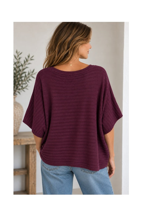 Strickpullover Viskose/Nylon/Polyester gerippt bordeaux - One Size