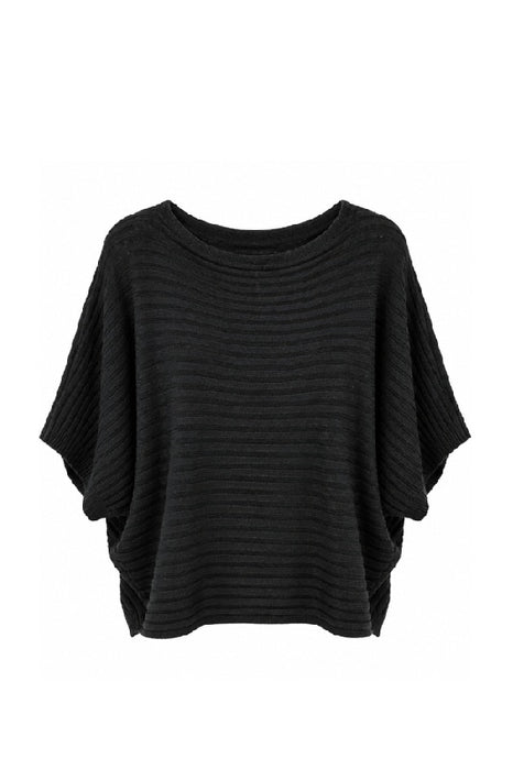 Strickpullover Viskose/Nylon/Polyester gerippt schwarz - One Size