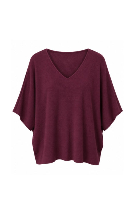 Strickpullover Viskose/Nylon/Polyester kurzarm weit bordeaux - One Size