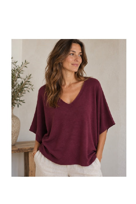 Strickpullover Viskose/Nylon/Polyester kurzarm weit bordeaux - One Size