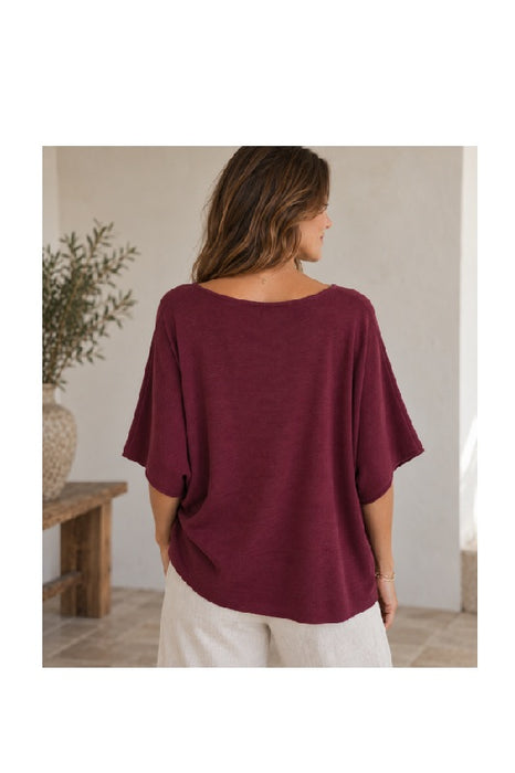 Strickpullover Viskose/Nylon/Polyester kurzarm weit bordeaux - One Size