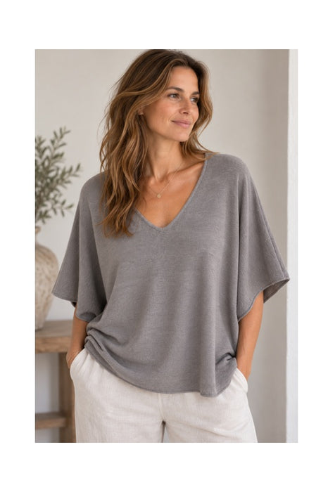Strickpullover Viskose/Nylon/Polyester kurzarm weit hellbraun - One Size