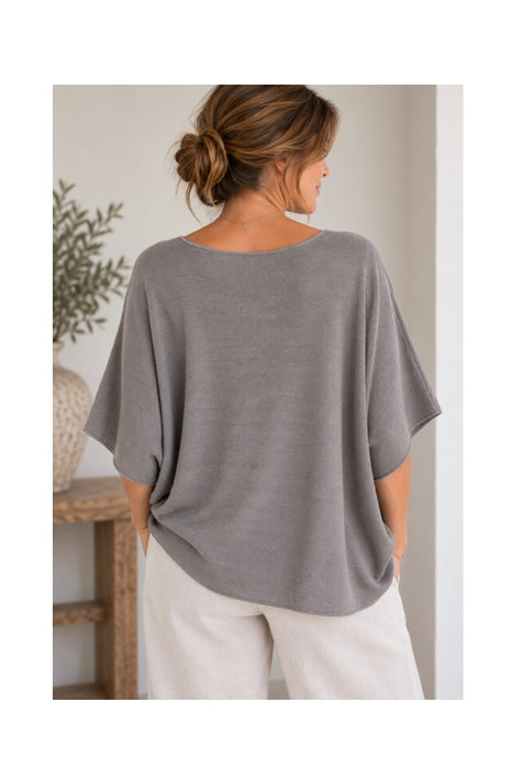 Strickpullover Viskose/Nylon/Polyester kurzarm weit hellbraun - One Size
