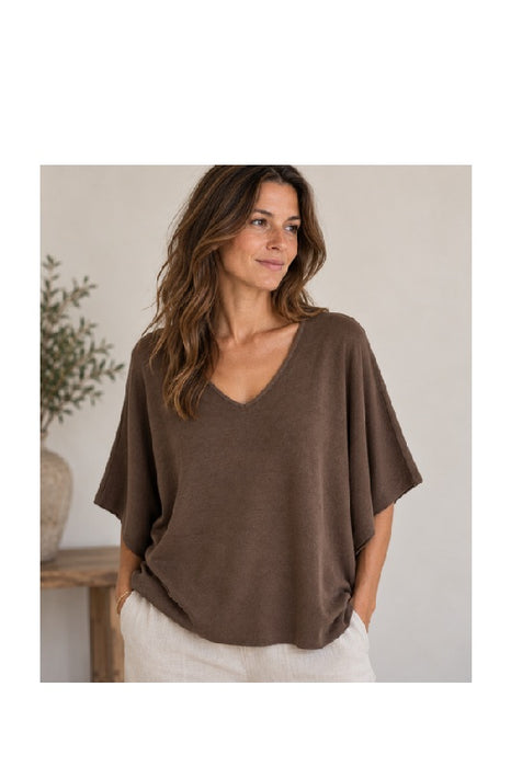 Strickpullover Viskose/Nylon/Polyester kurzarm weit braun - One Size