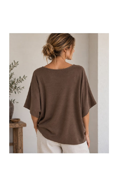 Strickpullover Viskose/Nylon/Polyester kurzarm weit braun - One Size