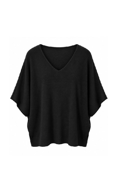 Strickpullover Viskose/Nylon/Polyester kurzarm weit schwarz - One Size