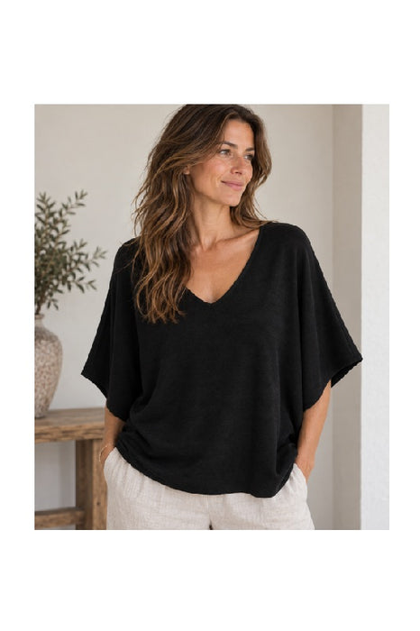 Strickpullover Viskose/Nylon/Polyester kurzarm weit schwarz - One Size