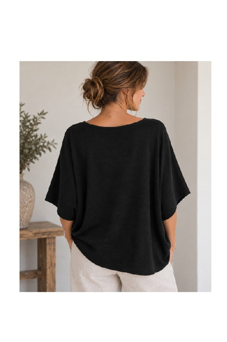 Strickpullover Viskose/Nylon/Polyester kurzarm weit schwarz - One Size