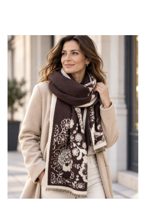 Schal Viskose braun/beige Blumenmuster 65x180cm