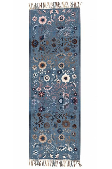 Schal Viskose jeansblau mit Blumenmuster beige/braun/rosa/multicolor 65x180cm