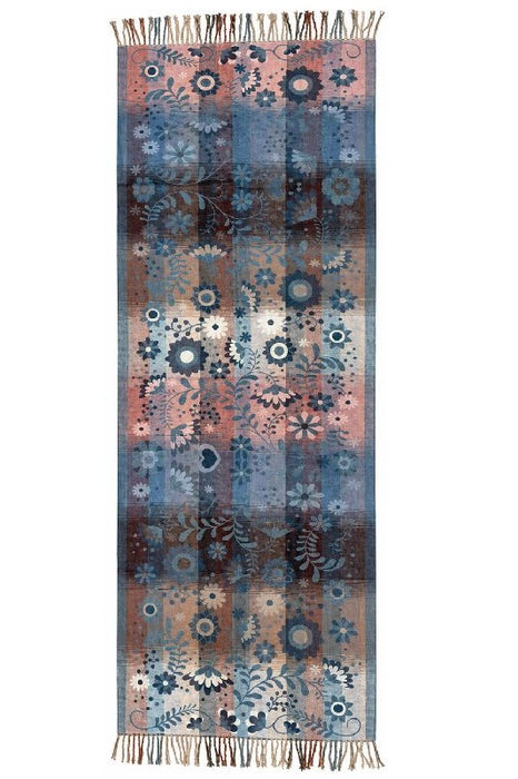 Schal Viskose jeansblau mit Blumenmuster beige/braun/rosa/multicolor 65x180cm