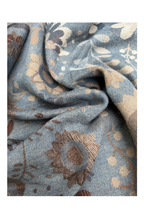 Schal Viskose jeansblau mit Blumenmuster beige/braun/rosa/multicolor 65x180cm