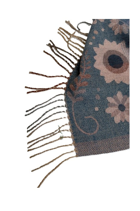 Schal Viskose jeansblau mit Blumenmuster beige/braun/rosa/multicolor 65x180cm